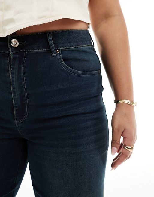 ONLY Curve Augusta high waisted straight leg jeans in mid blue