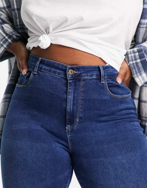 Only Curve - Augusta - Skinny jeans met hoge taille in donkerblauw, 3 van 4