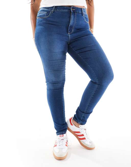 Only Curve - Augusta - Skinny jeans met hoge taille in middenblauwe wassing  , 5 van 5