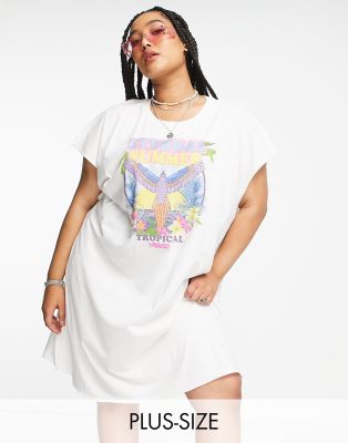 band t-shirt dress in white-Black