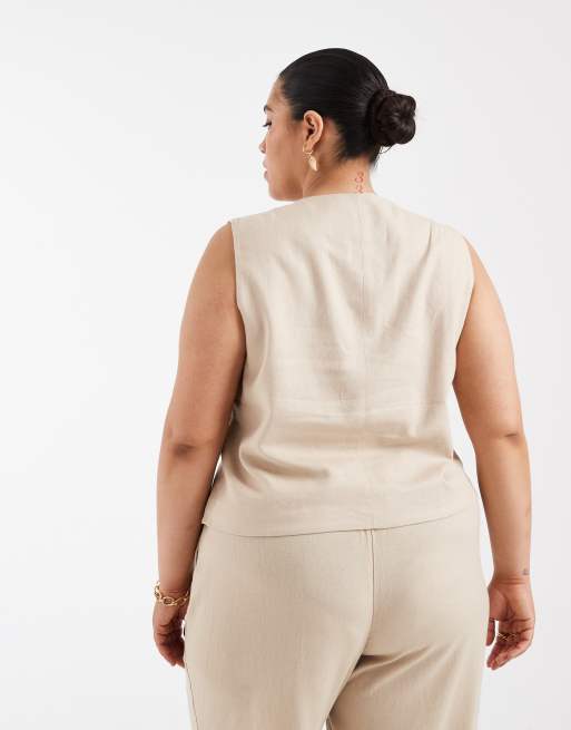 ONLY Curve – Beige kostymväst i linnemix, del av set, 4 av 4