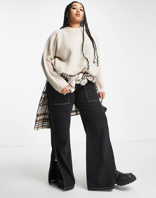 Only Curve – Beige ribbad tröja med rund halsringning , 4 av 4