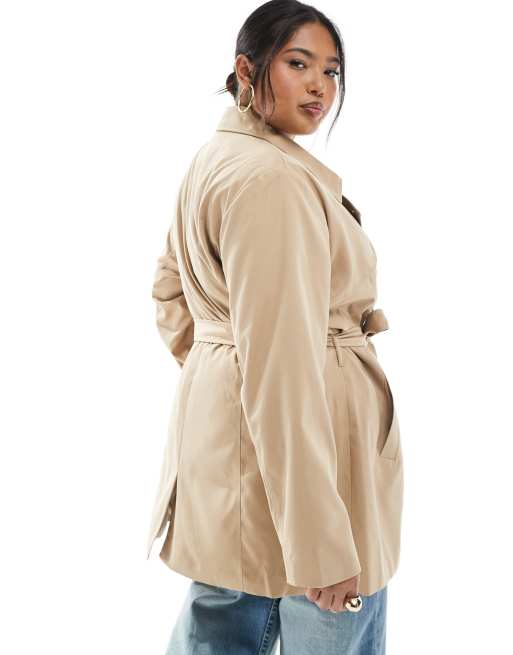ONLY Curve belted short trench coat in beige