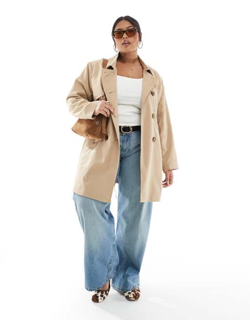 ONLY Curve belted short trench coat in beige, 3 of 4