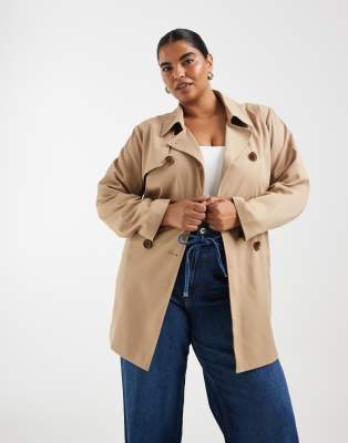 Only Curve Belted Short Trench Coat In Neutral