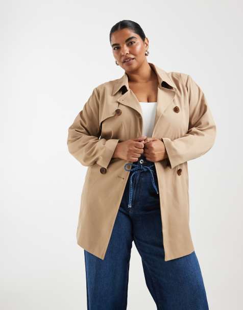 ONLY Curve belted short trench coat in beige - view 1