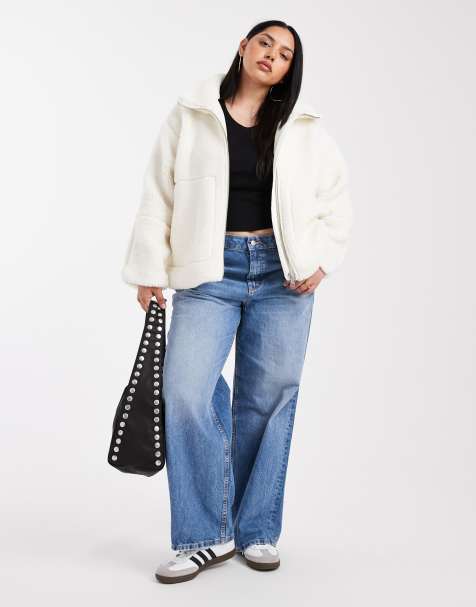 ONLY Curve teddy borg jacket in white