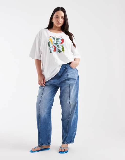 ONLY Curve – Biały T-shirt oversize z grafiką z papryczkami chilli, 2 z 4