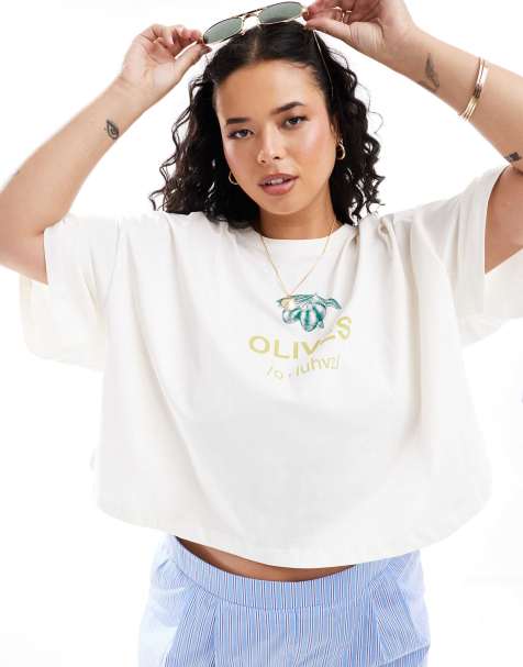 Only Curve – Biały T-shirt z nadrukiem oliwki - view 1