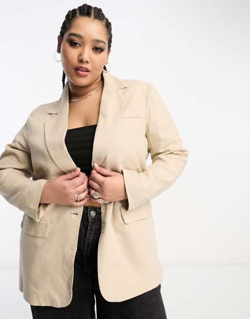 Only Curve - Blazer oversize di lino color pietra