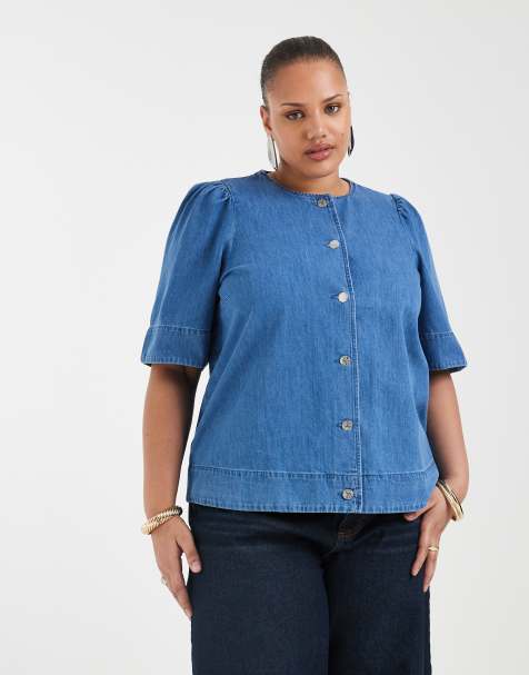 Only Curve - Blouse en denim à manches courtes - Bleu moyen - view 1