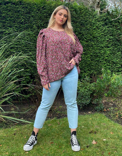Only Curve blouse with shoulder detail in purple floral print, 4 of 4