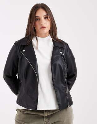 Only Curve - Blouson style motard en similicuir - Noir