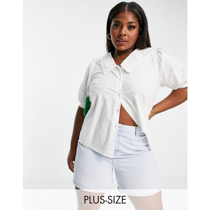 gFkSX Donna Only Curve - Blusa con scollo basso e dettagli in pizzo bianca