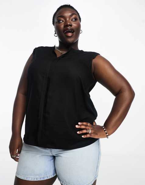 Only Curve - Blusa nera con scollo a V e dettaglio all'uncinetto - view 1