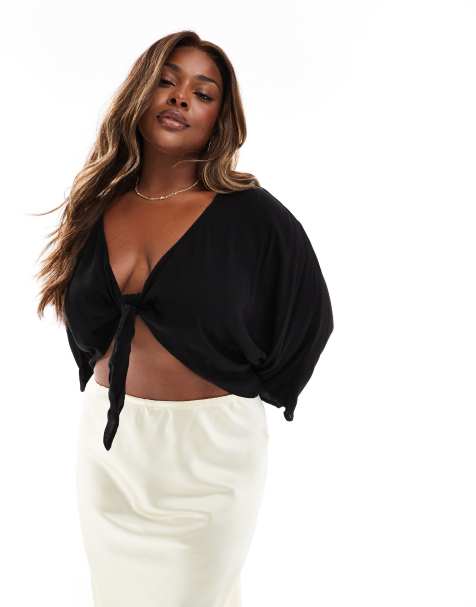 ONLY Curve – Bluse in Schwarz mit geknoteter Vorderseite - view 1