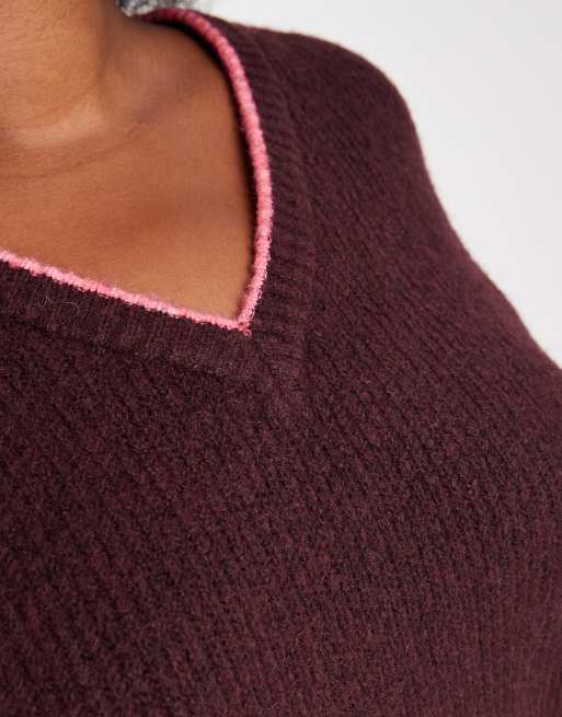 ONLY Curve – Bordowy sweter z kontrastowym szwem, 3 z 4
