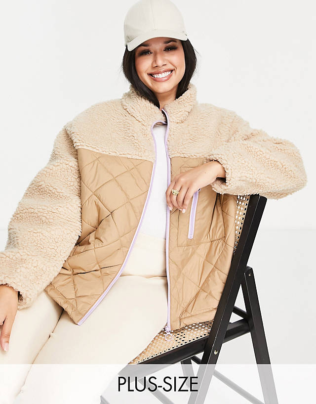 ONLY Curve - borg & quilted jacket in beige
