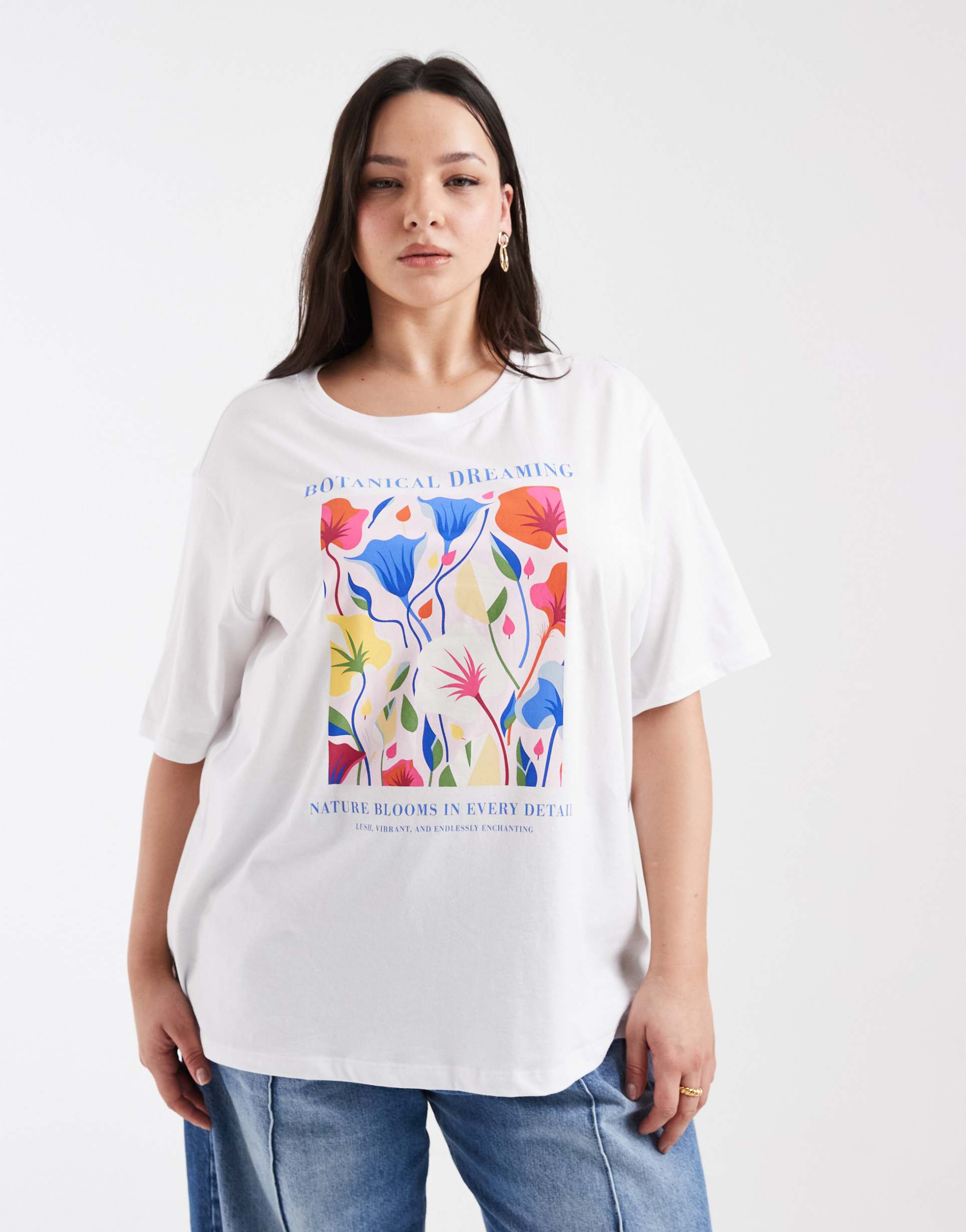 only curve botanical graphic oversized t-shirt in white