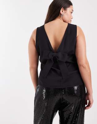 Only Curve Bow Open Back Top In Black