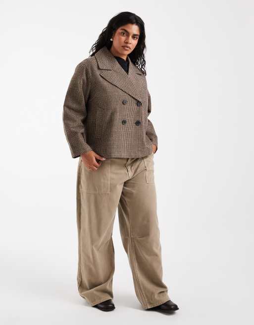 ONLY Curve boxy fit jacket in beige plaid, 2 of 4