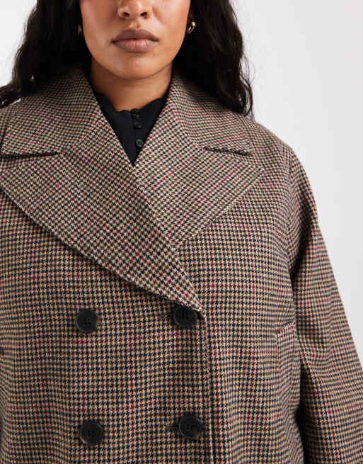 ONLY Curve boxy fit jacket in beige plaid, 3 of 4