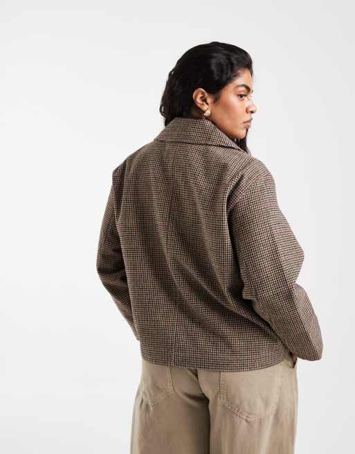 ONLY Curve boxy fit jacket in beige plaid, 4 of 4