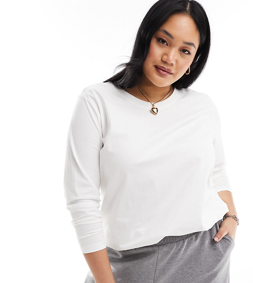 Only Curve Boxy Long Sleeve T-shirt In White