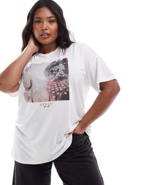 ONLY Curve boxy top with disco ball print in white - view 1