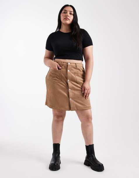 ONLY Curve faux suede mini skirt in warm brown
