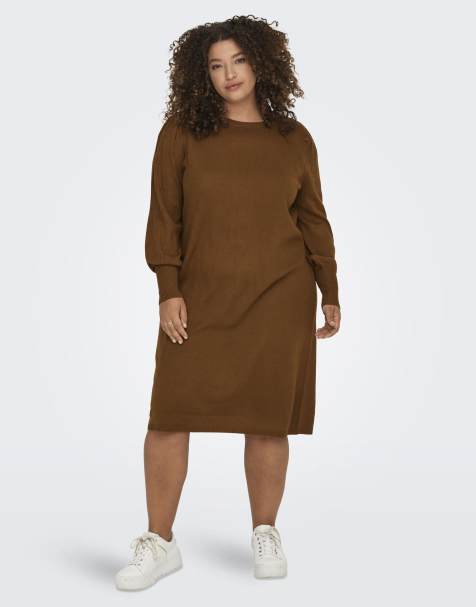 ONLY Curve Knit dress in brown
