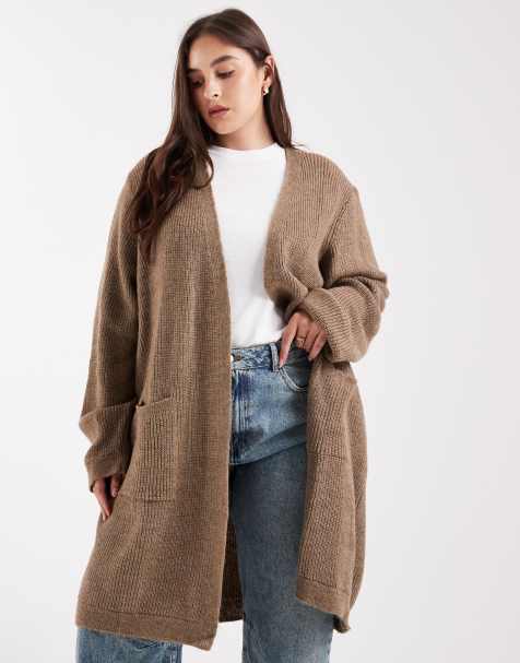 ONLY Curve longline knitted cardigan in brown