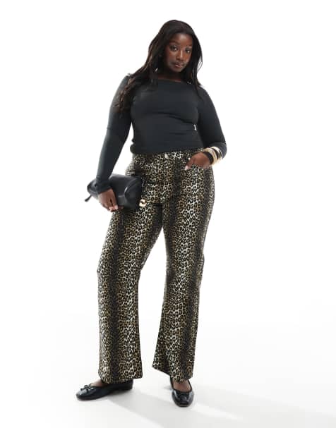 ONLY Curve - Broek met hoge taille en wijde pijpen in luipaardprint - view 1
