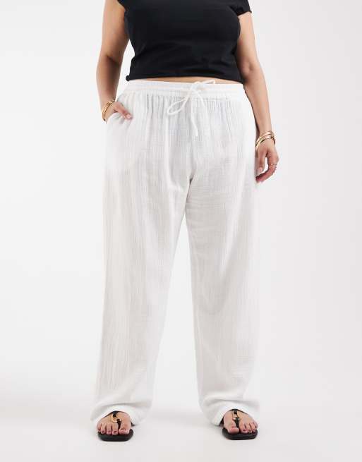 ONLY Curve - Broek van kaasdoek met wijde pijpen in wit, 2 van 5