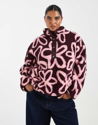 Only Curve Button Down Borg Fleece In Red