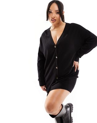 Only Curve Button Down Cardigan Dress In Black