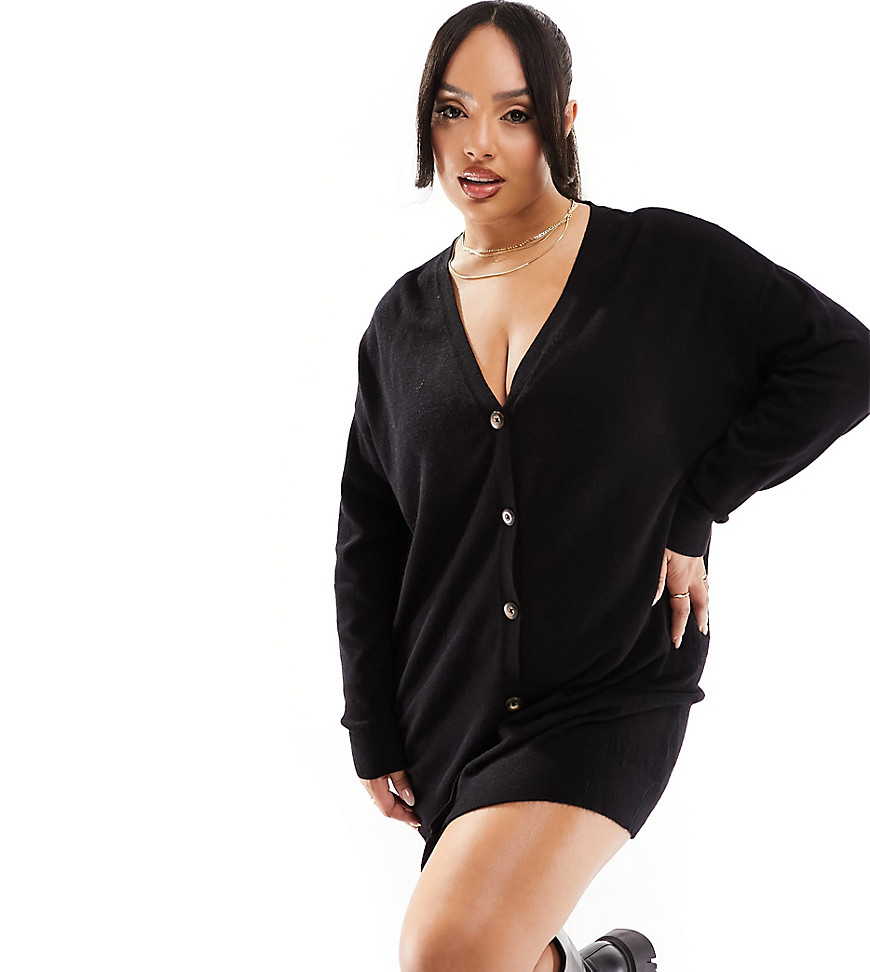 ONLY Curve button down cardigan dress in black