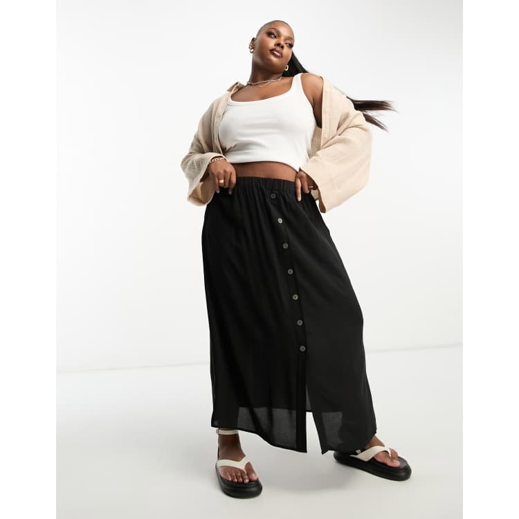 Plus size black 2025 button down skirt