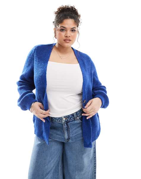 ONLY Curve button through cardigan in blue melange  - view 1