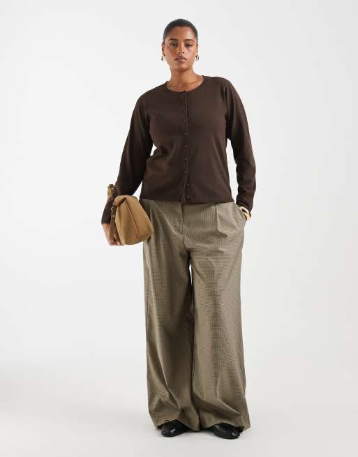 ONLY Curve button through cardigan in chocolate brown, 2 of 4