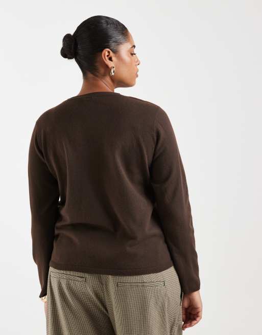 ONLY Curve button through cardigan in chocolate brown, 4 of 4