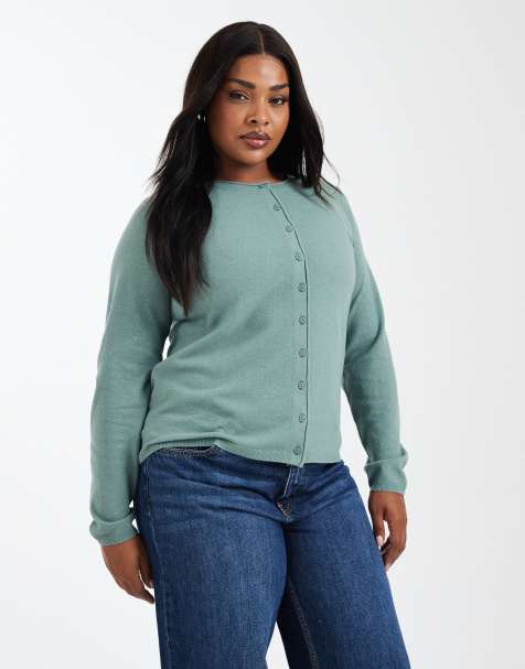 ONLY Curve button through cardigan in light green
