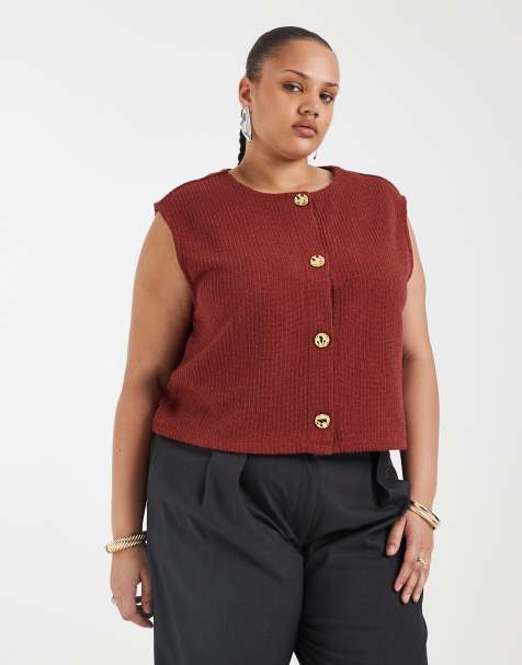 ONLY Curve buttons detail vest in dark red - view 1