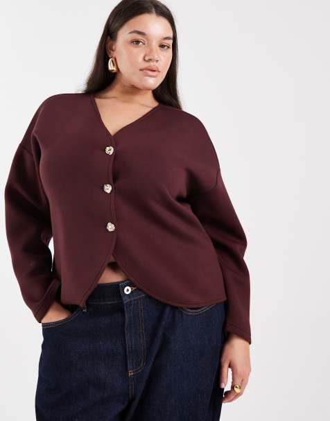 ONLY Curve buttons details cardigan in dark burgundy - view 1