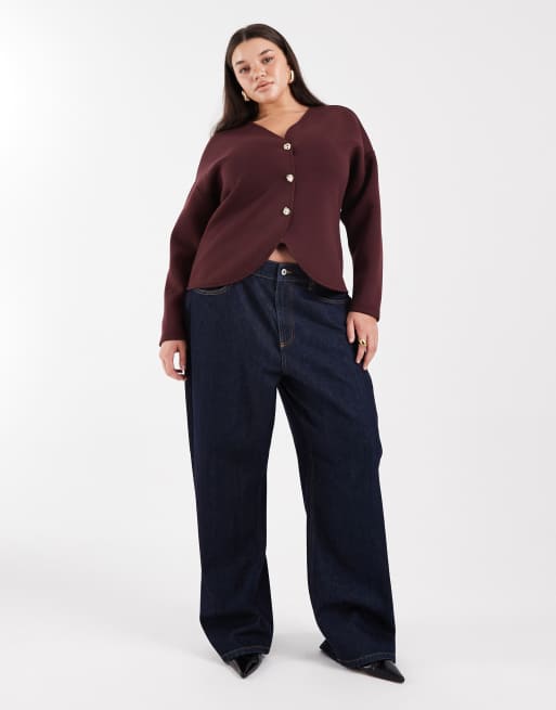 ONLY Curve buttons details cardigan in dark burgundy, 2 of 4