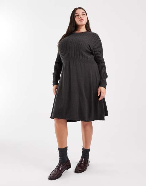 ONLY Curve cable knit dress in dark gray - view 1