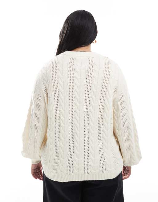 ONLY Curve cable knit sweater in white, 2 of 4