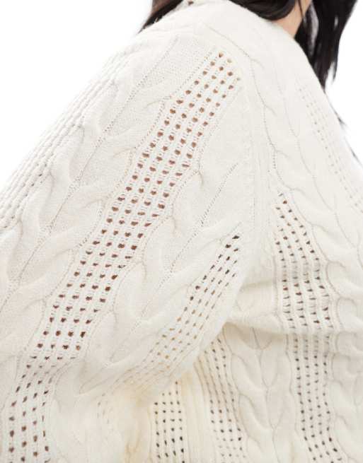 ONLY Curve cable knit sweater in white, 3 of 4