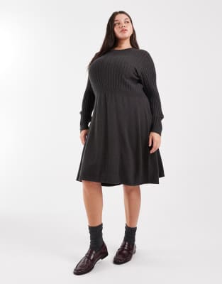 Only Curve ONLY Curve cable knitted dress in dark grey