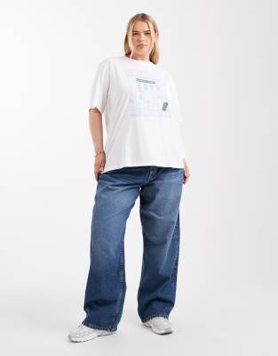 Only Curve Cafe Graphic Oversized T-shirt In White